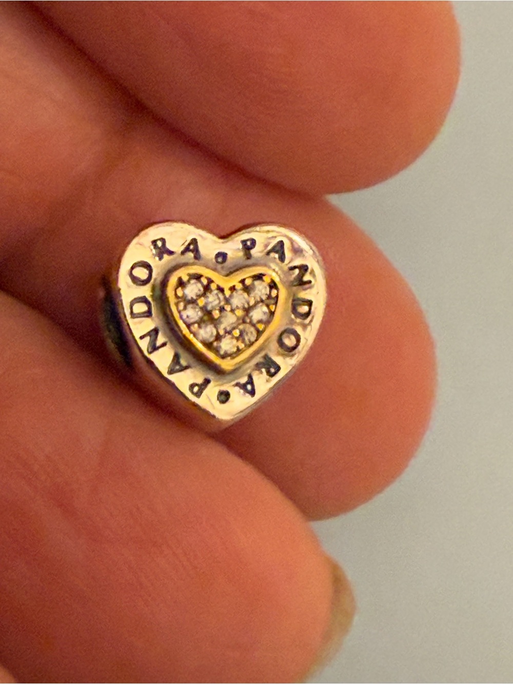 Pandora Two-Tone Heart Charm with Pave Stones - Gold & Silver